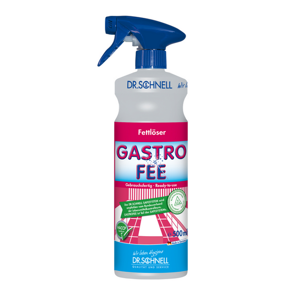 GASTROFEE Oel- und Fettlöser farblos, flüssig, pH: 10,5, 6 x 500 ml, gebrauchsfertig, mit Sprühkopf - Webstar - Hygiene- und Verbrauchsartikel - Medizin- und Pflegeprodukte - Kiosk- und Shopartikel - Fun Food Service - Schweiz - Articles d’hygiène et consommables - Produits médicaux et de soins - Produits de kiosque et de magasin - Fun Food Service - Suisse