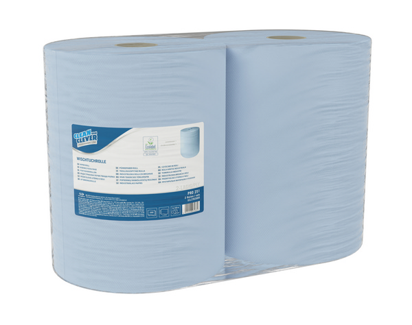 CLEAN and CLEVER Wischtuchrolle Maxi PRO 251 Zellstoff, 2-lagig, 38 × 36 cm, 1000 Blatt = 360 lfm, Aussen Ø 29 cm, Innen Ø 7,3 cm, geprägt, blau - Webstar - Hygiene- und Verbrauchsartikel - Medizin- und Pflegeprodukte - Kiosk- und Shopartikel - Fun Food Service - Schweiz - Articles d’hygiène et consommables - Produits médicaux et de soins - Produits de kiosque et de magasin - Fun Food Service - Suisse