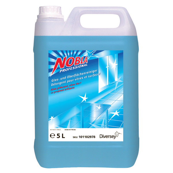 NOBLA Glas- und Oberflächenreiniger Frischeduft, blau, flüssig, pH: 8, biologisch abbaubar, 5 Liter, gebrauchsfertig - Webstar - Hygiene- und Verbrauchsartikel - Medizin- und Pflegeprodukte - Kiosk- und Shopartikel - Fun Food Service - Schweiz - Articles d’hygiène et consommables - Produits médicaux et de soins - Produits de kiosque et de magasin - Fun Food Service - Suisse