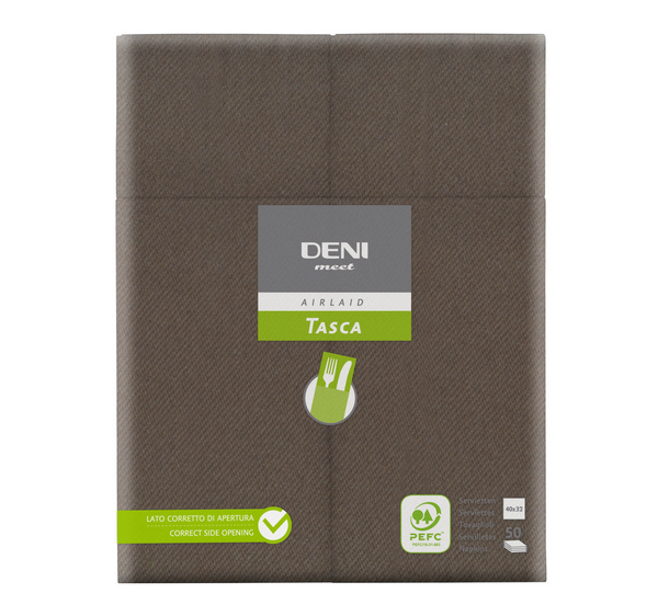 Deni meet Tasca Besteck-Servietten Airlaid, 40 × 32 cm, 1/8-Falzung, braun - Webstar - Hygiene- und Verbrauchsartikel - Medizin- und Pflegeprodukte - Kiosk- und Shopartikel - Fun Food Service - Schweiz - Articles d’hygiène et consommables - Produits médicaux et de soins - Produits de kiosque et de magasin - Fun Food Service - Suisse