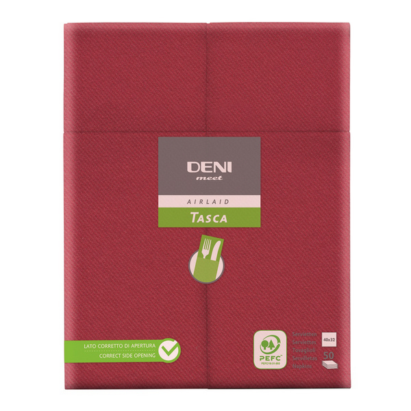 Deni meet Tasca Besteck-Servietten Airlaid, 40 × 32 cm, 1/8-Falzung, bordeaux - Webstar - Hygiene- und Verbrauchsartikel - Medizin- und Pflegeprodukte - Kiosk- und Shopartikel - Fun Food Service - Schweiz - Articles d’hygiène et consommables - Produits médicaux et de soins - Produits de kiosque et de magasin - Fun Food Service - Suisse