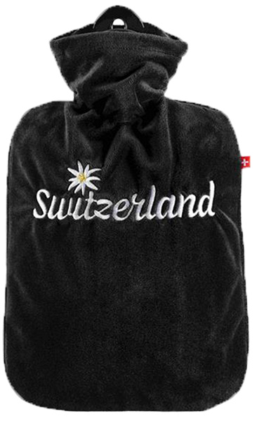 Emosan Wärmeflasche Edelweiss Switzerland schwarz, 1,8 Liter - Webstar - Hygiene- und Verbrauchsartikel - Medizin- und Pflegeprodukte - Kiosk- und Shopartikel - Fun Food Service - Schweiz - Articles d’hygiène et consommables - Produits médicaux et de soins - Produits de kiosque et de magasin - Fun Food Service - Suisse