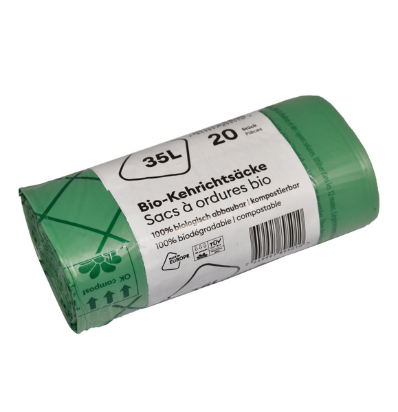 Kehrichtsäcke Compobag mit Schlaufenverschluss 35 Liter, grün, 300 / 300 × 670 + 140 mm, 0,025 mm, Rolle à 20 Säcke - Webstar - Hygiene- und Verbrauchsartikel - Medizin- und Pflegeprodukte - Kiosk- und Shopartikel - Fun Food Service - Schweiz - Articles d’hygiène et consommables - Produits médicaux et de soins - Produits de kiosque et de magasin - Fun Food Service - Suisse