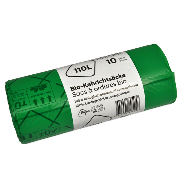 Kehrichtsäcke Compobag mit Schlaufenverschluss 110 Liter, grün, 350 / 350 × 1070 mm + 140 mm, 0,035 mm, Rolle à 10 Säcke - Webstar - Hygiene- und Verbrauchsartikel - Medizin- und Pflegeprodukte - Kiosk- und Shopartikel - Fun Food Service - Schweiz - Articles d’hygiène et consommables - Produits médicaux et de soins - Produits de kiosque et de magasin - Fun Food Service - Suisse