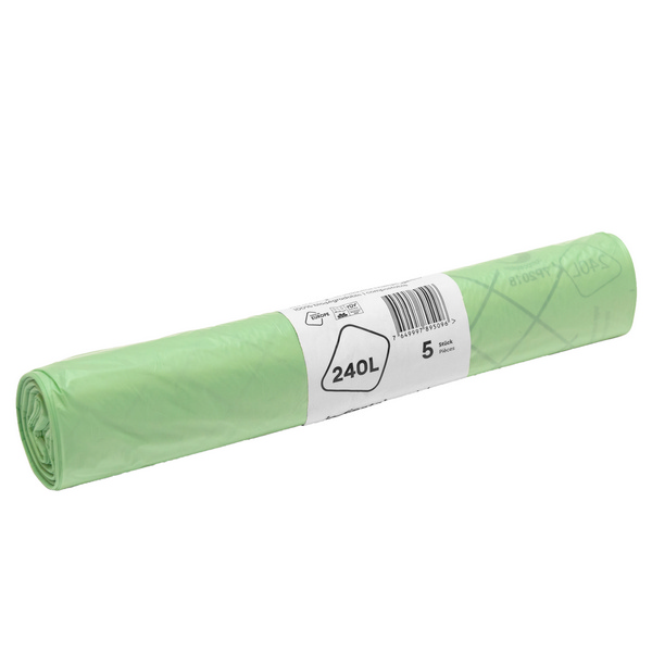 Kehrichtsäcke Compobag ohne Verschlussband 240 Liter, grün, 600 / 600 × 1400 mm, 0,025 mm, 20 Rollen à 5 Säcke - Webstar - Hygiene- und Verbrauchsartikel - Medizin- und Pflegeprodukte - Kiosk- und Shopartikel - Fun Food Service - Schweiz - Articles d’hygiène et consommables - Produits médicaux et de soins - Produits de kiosque et de magasin - Fun Food Service - Suisse