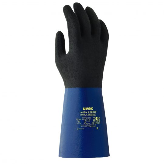 uvex rubiflex S XG35B Chemikalienhandschuhe aus Baumwolle, blau/schwarz, NBR beschichtet, 350 mm, Gr. 10 - Webstar - Hygiene- und Verbrauchsartikel - Medizin- und Pflegeprodukte - Kiosk- und Shopartikel - Fun Food Service - Schweiz - Articles d’hygiène et consommables - Produits médicaux et de soins - Produits de kiosque et de magasin - Fun Food Service - Suisse