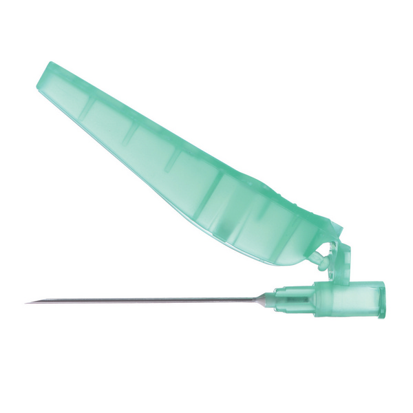 SOL-CARE Sicherheitskanüle 21G*1 1/2, Länge 40 mm, äusserer Durchmesser 0.8 mm, hautfarben, steril, 100 Stück im Dispenser