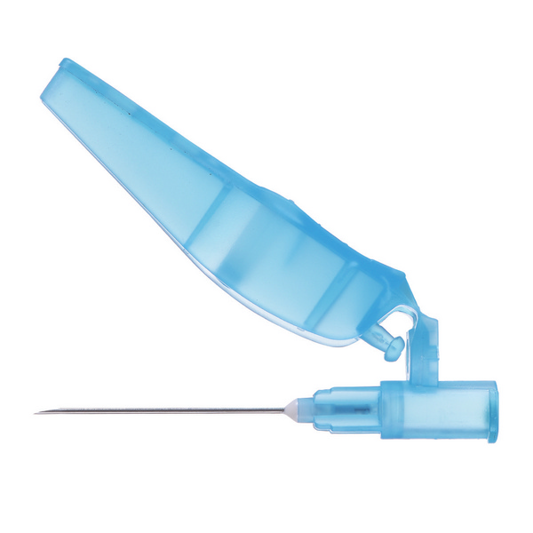 SOL-CARE Sicherheitskanüle 23G*1 1/2, Länge 40 mm, äusserer Durchmesser 0.6 mm, blau, steril, 100 Stück im Dispenser