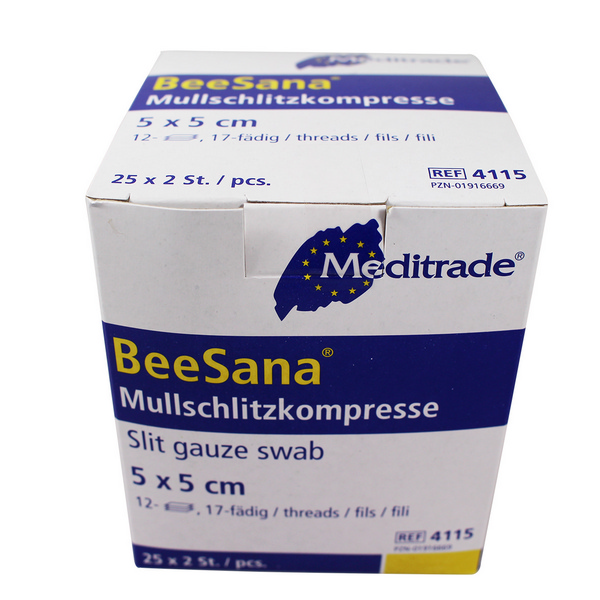 BEESANA Mullschlitzkompresse steril, 12-fach, 17 fädig, Y-Schnitt, 100 % Baumwolle, 5 × 5 cm - Webstar - Hygiene- und Verbrauchsartikel - Medizin- und Pflegeprodukte - Kiosk- und Shopartikel - Fun Food Service - Schweiz - Articles d’hygiène et consommables - Produits médicaux et de soins - Produits de kiosque et de magasin - Fun Food Service - Suisse