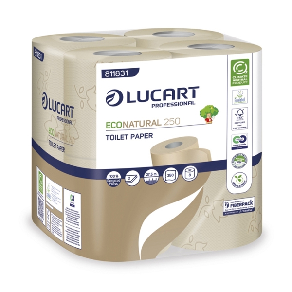 Lucart EcoNatural 250 Toilettenpapier Kleinrollen Recycling, 2-lagig, Rolle à 250 Blatt, 9,6 × 11 cm, havanna, Blumenprägung - Webstar - Hygiene- und Verbrauchsartikel - Medizin- und Pflegeprodukte - Kiosk- und Shopartikel - Fun Food Service - Schweiz - Articles d’hygiène et consommables - Produits médicaux et de soins - Produits de kiosque et de magasin - Fun Food Service - Suisse