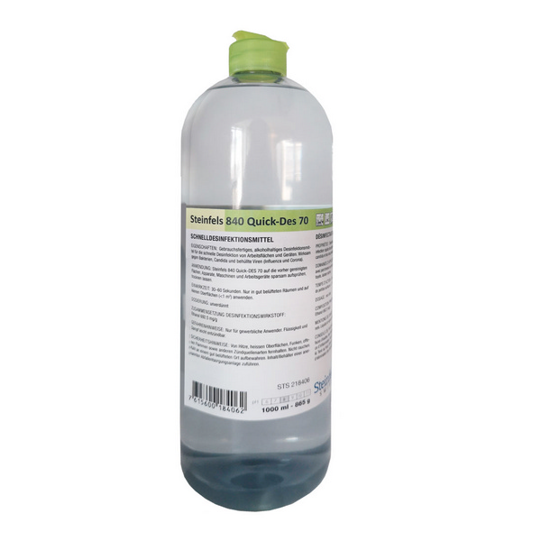 840 Quick-Des 70 Flächendesinfektionsmittel farblos, flüssig, alkoholhaltig, 1000 ml - Webstar - Hygiene- und Verbrauchsartikel - Medizin- und Pflegeprodukte - Kiosk- und Shopartikel - Fun Food Service - Schweiz - Articles d’hygiène et consommables - Produits médicaux et de soins - Produits de kiosque et de magasin - Fun Food Service - Suisse