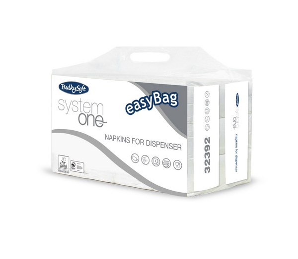 Bulkysoft System One Spenderservietten 100% Zellstoff, 19 × 11 cm, 2-lagig, 1/2-Falzung, weiss - Webstar - Hygiene- und Verbrauchsartikel - Medizin- und Pflegeprodukte - Kiosk- und Shopartikel - Fun Food Service - Schweiz - Articles d’hygiène et consommables - Produits médicaux et de soins - Produits de kiosque et de magasin - Fun Food Service - Suisse
