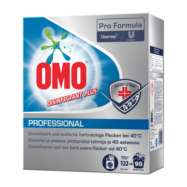 Omo Professional Disinfectant Plus Waschmittel parfümiert, weiss / blau, pulverförmig, pH: 11, 8,55 kg - Webstar - Hygiene- und Verbrauchsartikel - Medizin- und Pflegeprodukte - Kiosk- und Shopartikel - Fun Food Service - Schweiz - Articles d’hygiène et consommables - Produits médicaux et de soins - Produits de kiosque et de magasin - Fun Food Service - Suisse