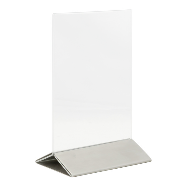 Tischsteller Acrylglas, mit Edelstahlfuss, A6, 16,5 × 10,5 × 7,4 cm - Webstar - Hygiene- und Verbrauchsartikel - Medizin- und Pflegeprodukte - Kiosk- und Shopartikel - Fun Food Service - Schweiz - Articles d’hygiène et consommables - Produits médicaux et de soins - Produits de kiosque et de magasin - Fun Food Service - Suisse