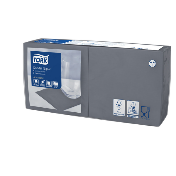 Tork Advanced Cocktail-Servietten 24 × 24 cm, 2-lagig, 1/4-Falzung, anthrazit - Webstar - Hygiene- und Verbrauchsartikel - Medizin- und Pflegeprodukte - Kiosk- und Shopartikel - Fun Food Service - Schweiz - Articles d’hygiène et consommables - Produits médicaux et de soins - Produits de kiosque et de magasin - Fun Food Service - Suisse