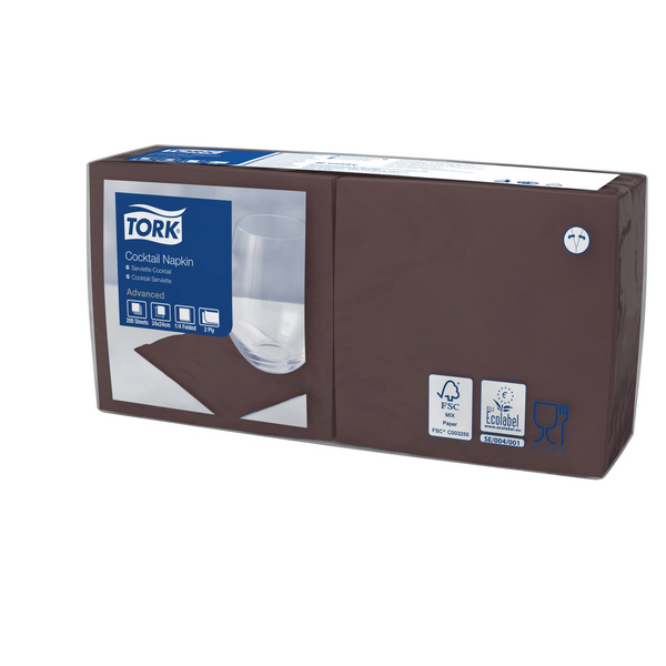 Tork Advanced Cocktail-Servietten 24 × 24 cm, 2-lagig, 1/4-Falzung, braun - Webstar - Hygiene- und Verbrauchsartikel - Medizin- und Pflegeprodukte - Kiosk- und Shopartikel - Fun Food Service - Schweiz - Articles d’hygiène et consommables - Produits médicaux et de soins - Produits de kiosque et de magasin - Fun Food Service - Suisse