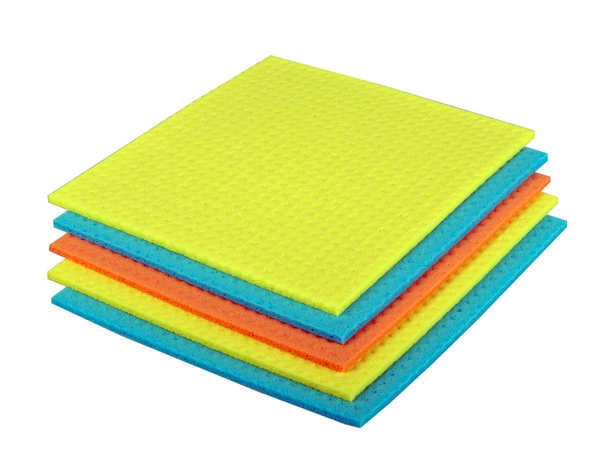 Schwammtuch 18 × 20 cm, 210 g/m², 5er Pack farblich assortiert (gelb, orange, blau) - Webstar - Hygiene- und Verbrauchsartikel - Medizin- und Pflegeprodukte - Articles d’hygiène et consommables - Produits médicaux et de soins