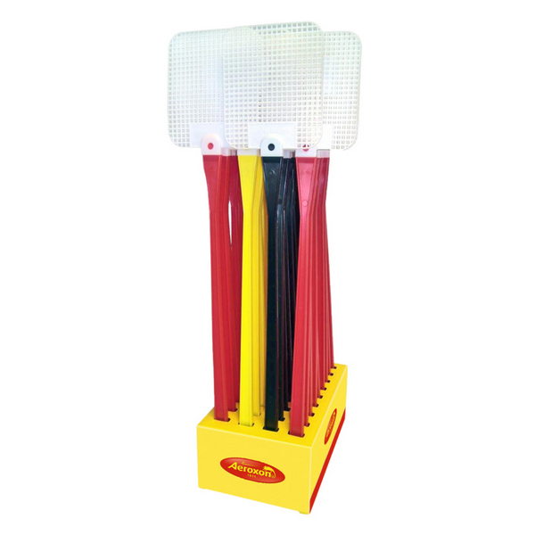 Aeroxon Fliegenklatschen rot, gelb, schwarz, Polyethylen (PE) und Polysytrol (PS), stabile Fliegenklatsche mit flexiblem Klatschenkopf, 1 Stück - Webstar - Hygiene- und Verbrauchsartikel - Medizin- und Pflegeprodukte - Kiosk- und Shopartikel - Fun Food Service - Schweiz - Articles d’hygiène et consommables - Produits médicaux et de soins - Produits de kiosque et de magasin - Fun Food Service - Suisse