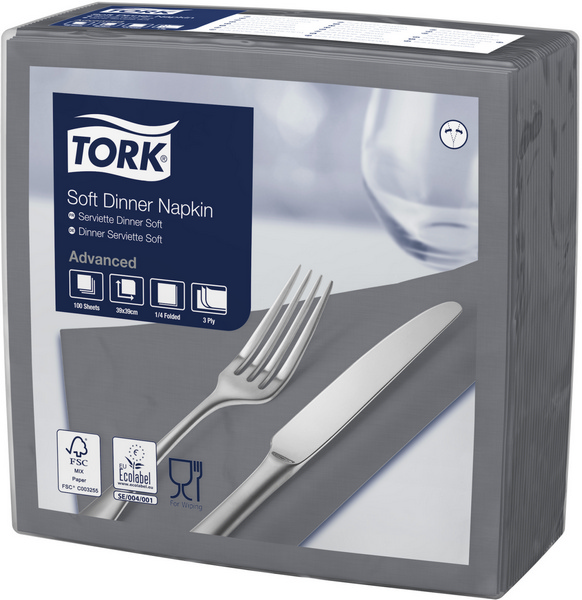 Tork Advanced Servietten 39 × 39 cm, 3-lagig, 1/4-Falzung, anthrazit - Webstar - Hygiene- und Verbrauchsartikel - Medizin- und Pflegeprodukte - Kiosk- und Shopartikel - Fun Food Service - Schweiz - Articles d’hygiène et consommables - Produits médicaux et de soins - Produits de kiosque et de magasin - Fun Food Service - Suisse