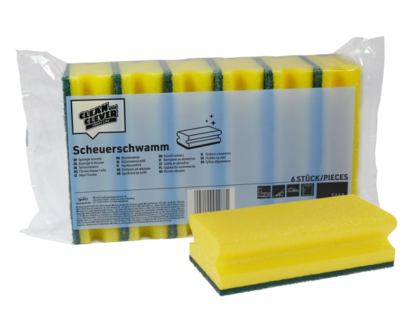 CLEAN and CLEVER Scheuerschwamm SMA 60 gelb / grün, gross, 15 × 7 × 4,5 cm - Webstar - Hygiene- und Verbrauchsartikel - Medizin- und Pflegeprodukte - Kiosk- und Shopartikel - Fun Food Service - Schweiz - Articles d’hygiène et consommables - Produits médicaux et de soins - Produits de kiosque et de magasin - Fun Food Service - Suisse