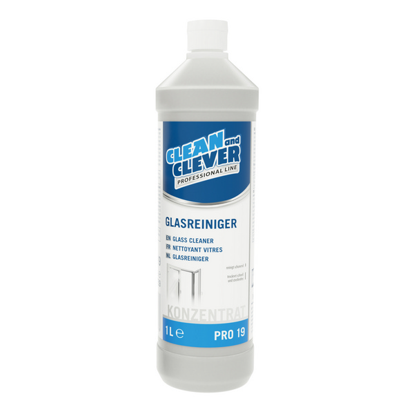 CLEAN and CLEVER Glasreiniger PRO 19 farblos, flüssig, pH: 10 - 10,5, 12 × 1 Liter, Gebrauchsfertig - Webstar - Hygiene- und Verbrauchsartikel - Medizin- und Pflegeprodukte - Kiosk- und Shopartikel - Fun Food Service - Schweiz - Articles d’hygiène et consommables - Produits médicaux et de soins - Produits de kiosque et de magasin - Fun Food Service - Suisse