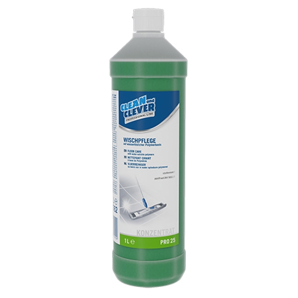 CLEAN and CLEVER Wischpflege PRO 25 frischer Duft, grün, flüssig, pH: 8,4 Bodenreiniger auf wasserlöslicher Polymerbasis zur Unterhaltsreinigung 1 Liter - Webstar - Hygiene- und Verbrauchsartikel - Medizin- und Pflegeprodukte - Articles d’hygiène et consommables - Produits médicaux et de soins