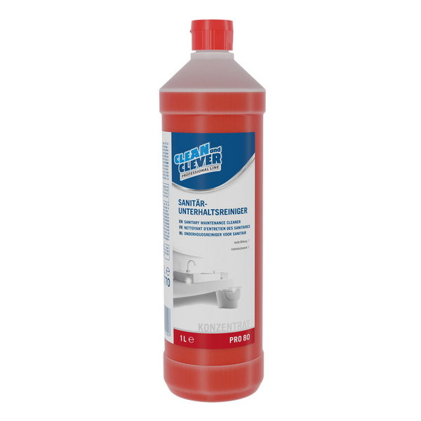 CLEAN and CLEVER Sanitärreiniger PRO 80 rot, flüssig, pH: 0,8, 12 × 1 Liter, gebrauchsfertig - Webstar - Hygiene- und Verbrauchsartikel - Medizin- und Pflegeprodukte - Kiosk- und Shopartikel - Fun Food Service - Schweiz - Articles d’hygiène et consommables - Produits médicaux et de soins - Produits de kiosque et de magasin - Fun Food Service - Suisse