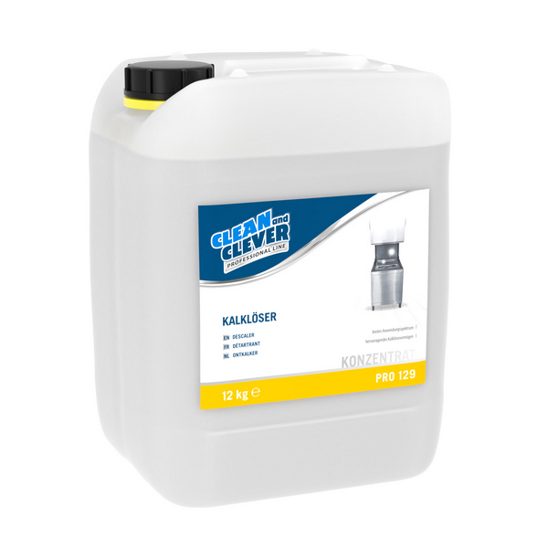 CLEAN and CLEVER Kalklöser PRO 129 farblos, flüssig, pH: <1,8, 12 kg, Konzentrat - Webstar - Hygiene- und Verbrauchsartikel - Medizin- und Pflegeprodukte - Kiosk- und Shopartikel - Fun Food Service - Schweiz - Articles d’hygiène et consommables - Produits médicaux et de soins - Produits de kiosque et de magasin - Fun Food Service - Suisse