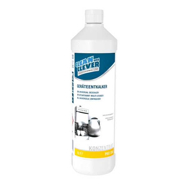 CLEAN and CLEVER Geräteentkalker PRO 130 geruchlos, farblos, flüssig, pH: <2, 12 × 1 Liter, Konzentrat - Webstar - Hygiene- und Verbrauchsartikel - Medizin- und Pflegeprodukte - Kiosk- und Shopartikel - Fun Food Service - Schweiz - Articles d’hygiène et consommables - Produits médicaux et de soins - Produits de kiosque et de magasin - Fun Food Service - Suisse