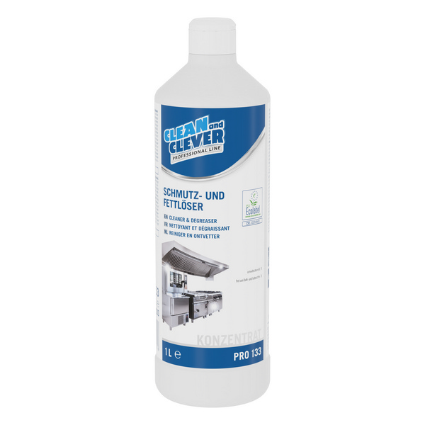CLEAN and CLEVER Schmutz- und Fettlöser PRO 133 farblos, flüssig, pH: 10,9, 12 × 1 Liter - Webstar - Hygiene- und Verbrauchsartikel - Medizin- und Pflegeprodukte - Kiosk- und Shopartikel - Fun Food Service - Schweiz - Articles d’hygiène et consommables - Produits médicaux et de soins - Produits de kiosque et de magasin - Fun Food Service - Suisse