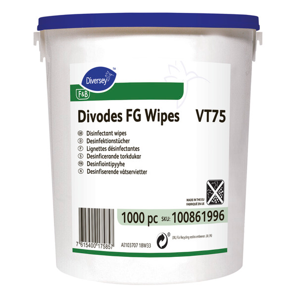 DI Divodes FG Wipes VT75 Desinfektionstücher parfümiert, klar, fest, pH: 9, Dose à 1000 Blatt, 26,9 cm × 26,9 × 25cm, gebrauchsfertig - Webstar - Hygiene- und Verbrauchsartikel - Medizin- und Pflegeprodukte - Kiosk- und Shopartikel - Fun Food Service - Schweiz - Articles d’hygiène et consommables - Produits médicaux et de soins - Produits de kiosque et de magasin - Fun Food Service - Suisse
