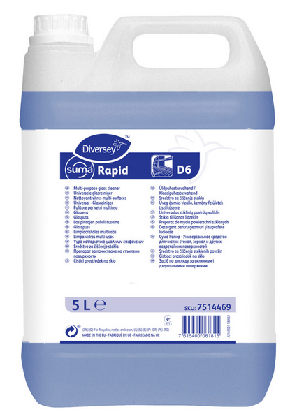 Suma Rapid D6 Glas- und Oberflächenreiniger parfümiert, blau, flüssig, pH: 7, 5 Liter, gebrauchsfertig - Webstar - Hygiene- und Verbrauchsartikel - Medizin- und Pflegeprodukte - Kiosk- und Shopartikel - Fun Food Service - Schweiz - Articles d’hygiène et consommables - Produits médicaux et de soins - Produits de kiosque et de magasin - Fun Food Service - Suisse
