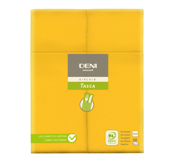 Deni meet Tasca Besteck-Servietten Airlaid, 40 × 32 cm, 1/8-Falzung, mais - Webstar - Hygiene- und Verbrauchsartikel - Medizin- und Pflegeprodukte - Kiosk- und Shopartikel - Fun Food Service - Schweiz - Articles d’hygiène et consommables - Produits médicaux et de soins - Produits de kiosque et de magasin - Fun Food Service - Suisse