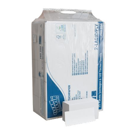 CLEAN and CLEVER Handtuch PRO 204 W-Falzung, Zellstoff, 2-lagig, weiss, 20,6 × 32 cm, Tiefe gefaltet 8 cm, 120 Blatt - Webstar - Hygiene- und Verbrauchsartikel - Medizin- und Pflegeprodukte - Kiosk- und Shopartikel - Fun Food Service - Schweiz - Articles d’hygiène et consommables - Produits médicaux et de soins - Produits de kiosque et de magasin - Fun Food Service - Suisse