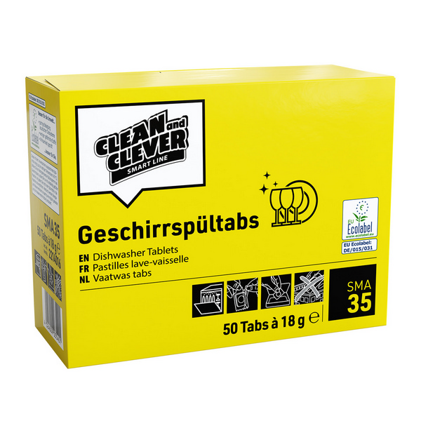 CLEAN and CLEVER Geschirrspültabs SMA 35 fest, pH: 10 - 10,5, phosphat- und chlorfrei, 50 Tabs à 18 g, gebrauchsfertig - Webstar - Hygiene- und Verbrauchsartikel - Medizin- und Pflegeprodukte - Kiosk- und Shopartikel - Fun Food Service - Schweiz - Articles d’hygiène et consommables - Produits médicaux et de soins - Produits de kiosque et de magasin - Fun Food Service - Suisse