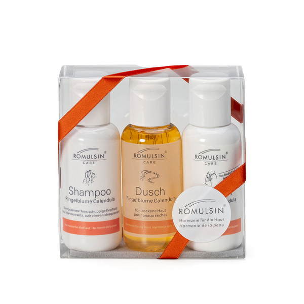ROMULSIN Set Calendula Dusch / Emulsion / Shampoo Attraktive Geschenkpackung - Webstar - Hygiene- und Verbrauchsartikel - Medizin- und Pflegeprodukte - Kiosk- und Shopartikel - Fun Food Service - Schweiz - Articles d’hygiène et consommables - Produits médicaux et de soins - Produits de kiosque et de magasin - Fun Food Service - Suisse