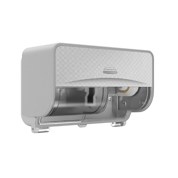 Kimberly-Clark Professional ICON Standard Toilettenpapierspender mit 2 horizontalen Rollen Kunststoff, H: 213x324 T 184 mm, graues Gehäuse mit silberner Blende im Mosaikdesign - Webstar - Hygiene- und Verbrauchsartikel - Medizin- und Pflegeprodukte - Kiosk- und Shopartikel - Fun Food Service - Schweiz - Articles d’hygiène et consommables - Produits médicaux et de soins - Produits de kiosque et de magasin - Fun Food Service - Suisse