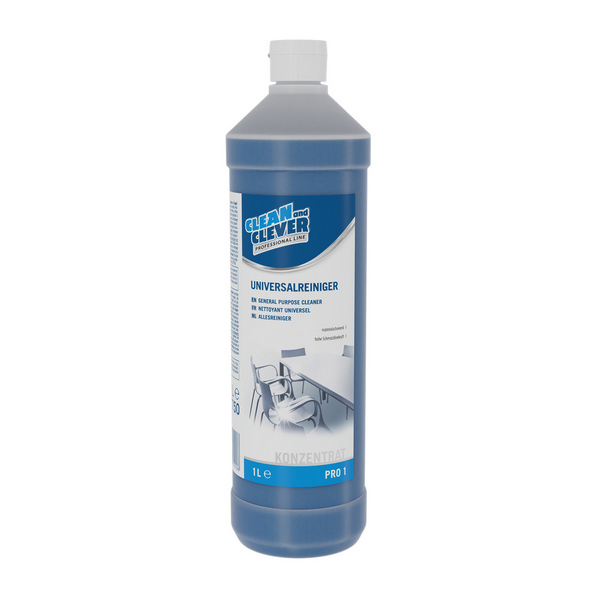 CLEAN and CLEVER Universalreiniger PRO 1 flüssig, blau, parfümiert, frischer Geruch, pH: 10, 12 × 1 Liter - Webstar - Hygiene- und Verbrauchsartikel - Medizin- und Pflegeprodukte - Kiosk- und Shopartikel - Fun Food Service - Schweiz - Articles d’hygiène et consommables - Produits médicaux et de soins - Produits de kiosque et de magasin - Fun Food Service - Suisse