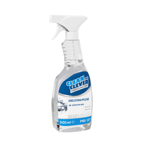 CLEAN and CLEVER Edelstahlpflege PRO 127 flüssig, farblos, pH: n.a, 12 × 500 ml - Webstar - Hygiene- und Verbrauchsartikel - Medizin- und Pflegeprodukte - Kiosk- und Shopartikel - Fun Food Service - Schweiz - Articles d’hygiène et consommables - Produits médicaux et de soins - Produits de kiosque et de magasin - Fun Food Service - Suisse