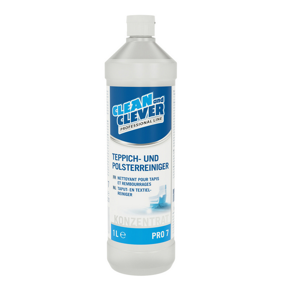 CLEAN and CLEVER Teppich- und Polsterreiniger PRO 7 flüssig, farblos, geruchslos, pH: 9, 12 × 1 Liter - Webstar - Hygiene- und Verbrauchsartikel - Medizin- und Pflegeprodukte - Kiosk- und Shopartikel - Fun Food Service - Schweiz - Articles d’hygiène et consommables - Produits médicaux et de soins - Produits de kiosque et de magasin - Fun Food Service - Suisse