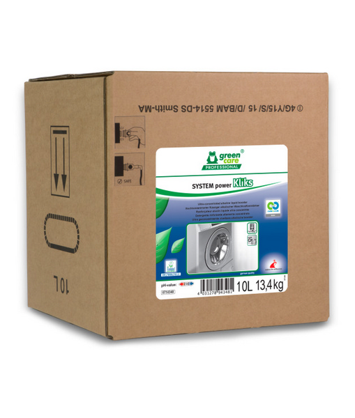 SYSTEM powerKliks Waschkraftverstärker flüssig, gelb, charakteristischer Geruch, pH: 12.6, 10 Liter - Webstar - Hygiene- und Verbrauchsartikel - Medizin- und Pflegeprodukte - Kiosk- und Shopartikel - Fun Food Service - Schweiz - Articles d’hygiène et consommables - Produits médicaux et de soins - Produits de kiosque et de magasin - Fun Food Service - Suisse