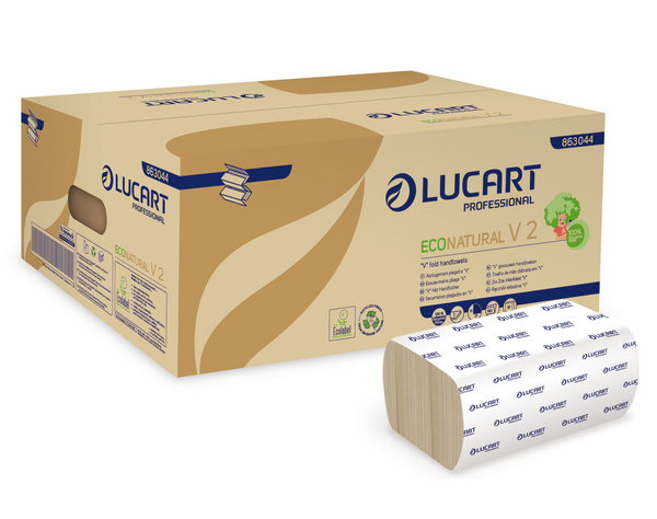 Lucart EcoNatural V 2 Handtuch V-Falzung, Recycling, 2-lagig, havanna, 21 × 21 cm, 190 Blatt, Lucart-Prägung - Webstar - Hygiene- und Verbrauchsartikel - Medizin- und Pflegeprodukte - Kiosk- und Shopartikel - Fun Food Service - Schweiz - Articles d’hygiène et consommables - Produits médicaux et de soins - Produits de kiosque et de magasin - Fun Food Service - Suisse