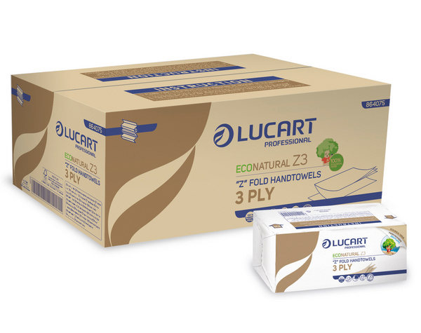 Lucart EcoNatural Z3 Handtuch in Papierverpackung - Zero Plastic Z-Falzung, Recycling, 3-lagig, havanna, 23 × 23,5 cm, Tiefe gefaltet, 9,1 cm, 198 Blatt - Webstar - Hygiene- und Verbrauchsartikel - Medizin- und Pflegeprodukte - Kiosk- und Shopartikel - Fun Food Service - Schweiz - Articles d’hygiène et consommables - Produits médicaux et de soins - Produits de kiosque et de magasin - Fun Food Service - Suisse