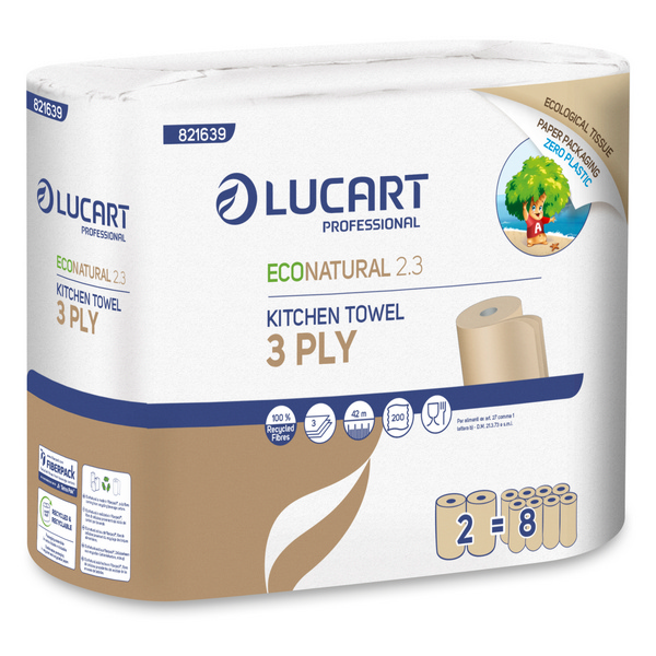 Lucart EcoNatural 2.3 Küchenrollen in Papierverpackung - Zero Plastic Recycling, 3-lagig, Rolle à 200 Blatt, 23 × 21 cm, havanna - Webstar - Hygiene- und Verbrauchsartikel - Medizin- und Pflegeprodukte - Kiosk- und Shopartikel - Fun Food Service - Schweiz - Articles d’hygiène et consommables - Produits médicaux et de soins - Produits de kiosque et de magasin - Fun Food Service - Suisse