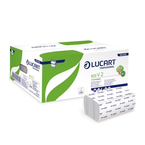 Lucart Eco V 2 Handtuch V-Falzung, Recycling, 2-lagig, weiss, 21 x 21 cm, 190 Blatt, Lucart-Prägung - Webstar - Hygiene- und Verbrauchsartikel - Medizin- und Pflegeprodukte - Kiosk- und Shopartikel - Fun Food Service - Schweiz - Articles d’hygiène et consommables - Produits médicaux et de soins - Produits de kiosque et de magasin - Fun Food Service - Suisse