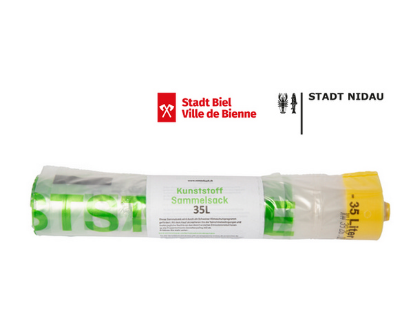 Sammelsäcke 35l Bring Plastic back Biel Nidau 10 Säcke pro Rolle - Webstar - Hygiene- und Verbrauchsartikel - Medizin- und Pflegeprodukte - Kiosk- und Shopartikel - Fun Food Service - Schweiz - Articles d’hygiène et consommables - Produits médicaux et de soins - Produits de kiosque et de magasin - Fun Food Service - Suisse