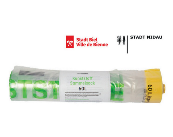 Sammelsäcke 60l Bring Plastic back Biel Nidau 10 Säcke pro Rolle - Webstar - Hygiene- und Verbrauchsartikel - Medizin- und Pflegeprodukte - Kiosk- und Shopartikel - Fun Food Service - Schweiz - Articles d’hygiène et consommables - Produits médicaux et de soins - Produits de kiosque et de magasin - Fun Food Service - Suisse