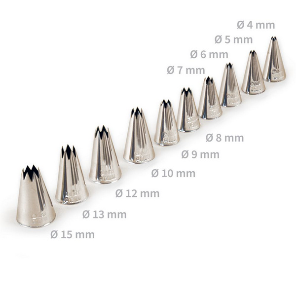 Spritztüllen-Set, Sterntüllen aus Edelstahl, 10-teiliges Set, absolut rostfrei, Ø 4 mm bis 15 mm spritztullen-set-sterntullen-aus-edelstahl-10-teiliges-set-absolut-rostfrei-o-4-mm-bis-15-mm-50-421730 - Webstar - Hygiene- und Verbrauchsartikel - Medizin- und Pflegeprodukte - Kiosk- und Shopartikel - Fun Food Service - Schweiz - Articles d’hygiène et consommables - Produits médicaux et de soins - Produits de kiosque et de magasin - Fun Food Service - Suisse