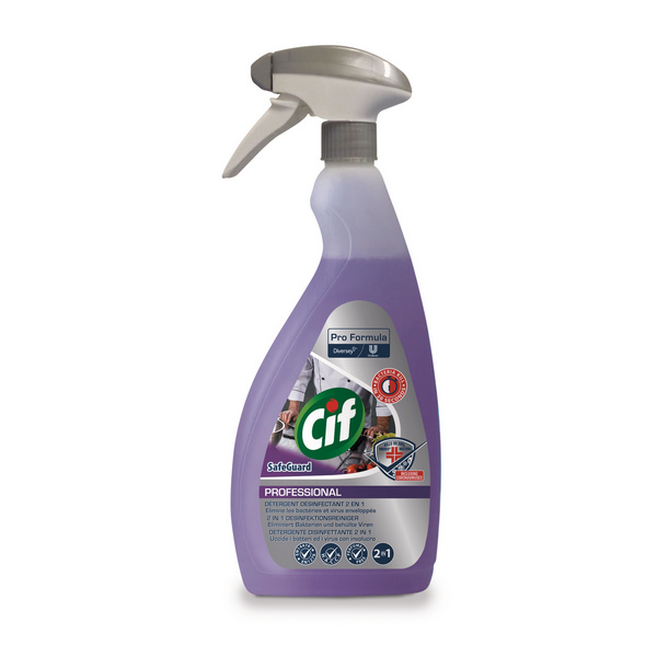 Cif Professional Safeguard 2in1 Desinfektionsreiniger klare lilafarbene Flüssigkeit, pH: 11 reinigt und desinfiziert alle harten Oberflächen in einem Schritt, auch in Lebensmittelbereichen. 750 ml - Webstar - Hygiene- und Verbrauchsartikel - Medizin- und Pflegeprodukte - Articles d’hygiène et consommables - Produits médicaux et de soins