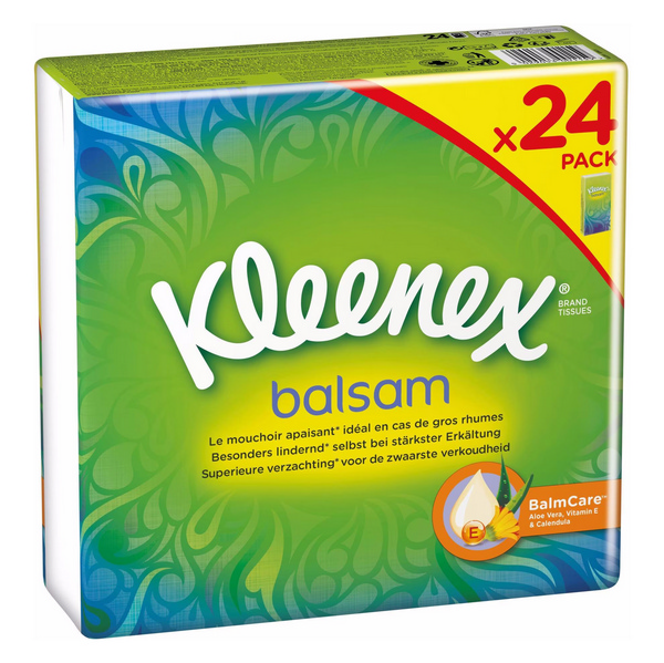 Kimberly-Clark Kleenex Taschentücher Balsam 4-lagig, weiss, 21 × 21 cm 8 × 24 Packungen à 9 Tücher - Webstar - Hygiene- und Verbrauchsartikel - Medizin- und Pflegeprodukte - Articles d’hygiène et consommables - Produits médicaux et de soins
